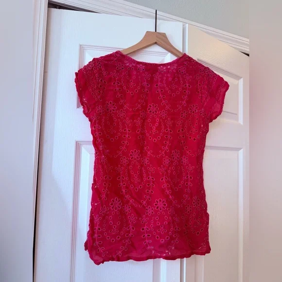 Johnny Was Pink Fuchsia Eyelet and Embroidery Top - Picture 4 of 5